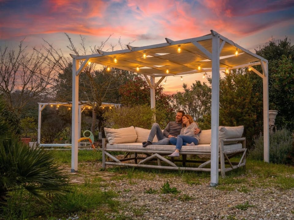 Spring, Natural landscape, Garden, Garden view, Sunset, sunbed