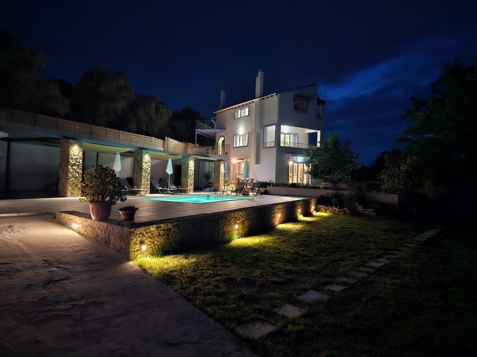 Property building, Night, Garden, Garden view, Pool view, Swimming pool