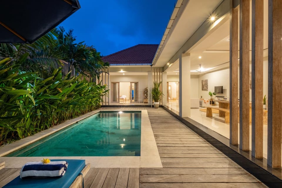 Patio, Night, Pool view, Swimming pool, sunbed