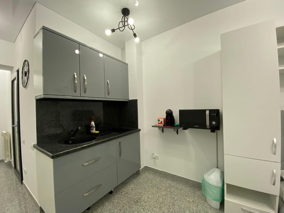 Kitchen or kitchenette, stove