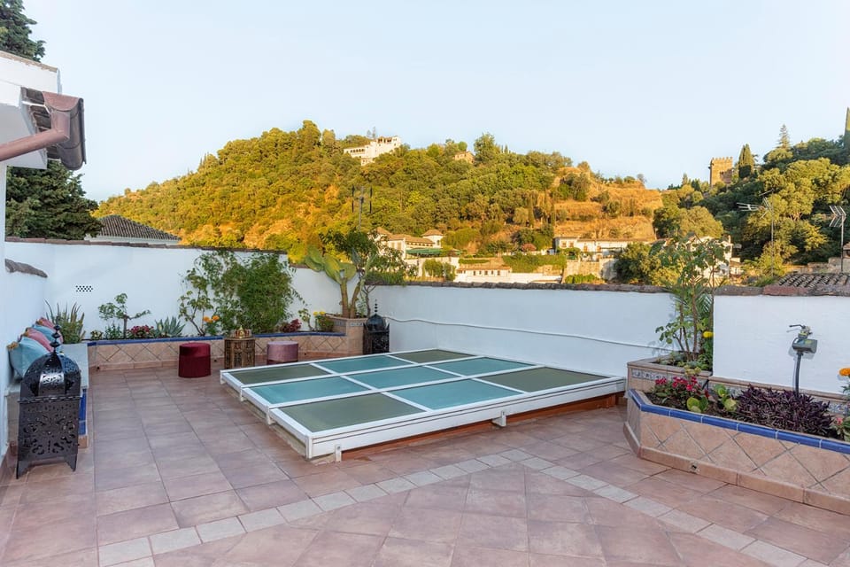 Morayma House Terrace with views to Alhambra House in Granada