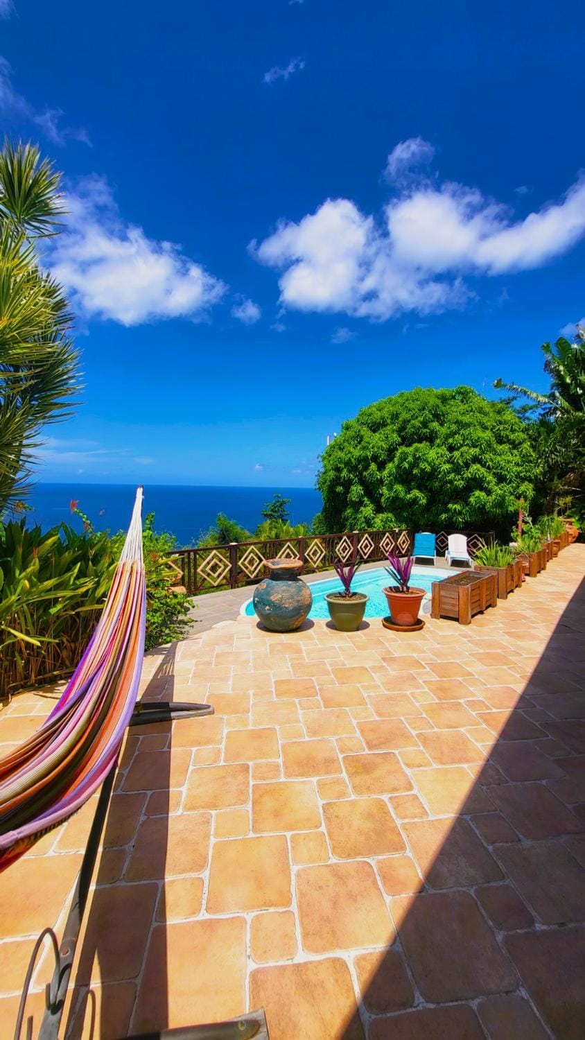 Patio, Natural landscape, Pool view, Sea view