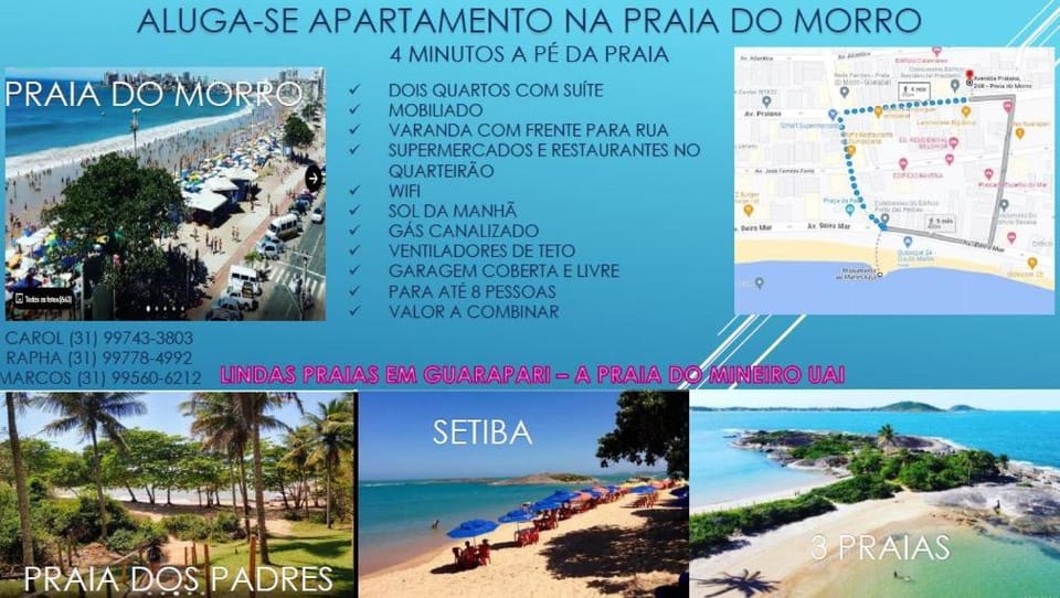 PRAIA DO MORRO - Apart 2 Qts com Suíte - Ed Solar de Bruna, 70 metros da praia - Garagem coberta - WiFi Apartment in Guarapari