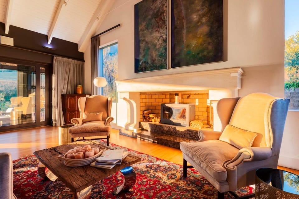 Living room, Seating area, Garden view, Mountain view, fireplace