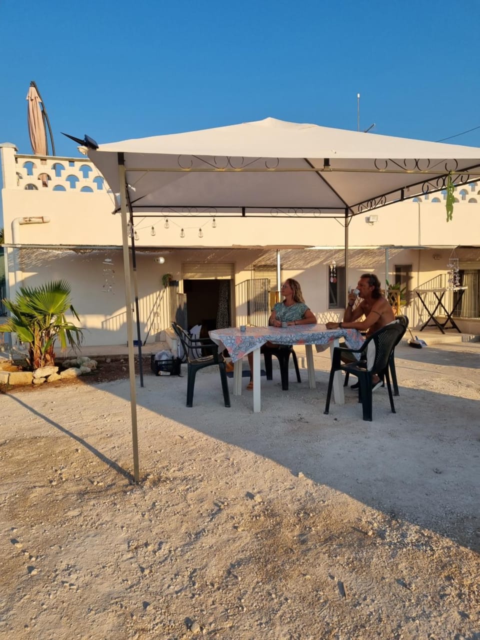 Property building, Patio, Day, Dining area, group of guests