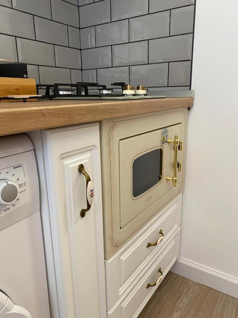 Kitchen or kitchenette, stove