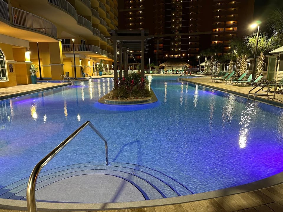 Property building, Night, Pool view, Swimming pool