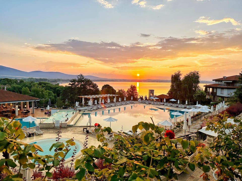 Natural landscape, Pool view, Swimming pool, Sunset