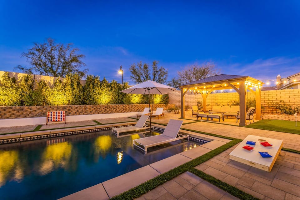 Patio, Swimming pool, Swimming pool, Sunset