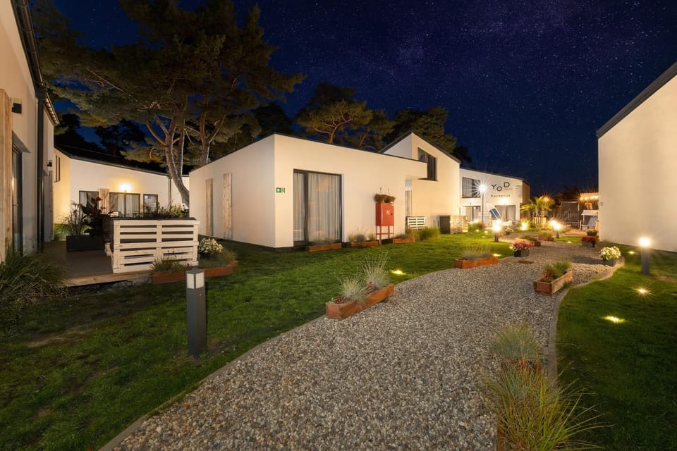 Property building, Facade/entrance, Night, Garden