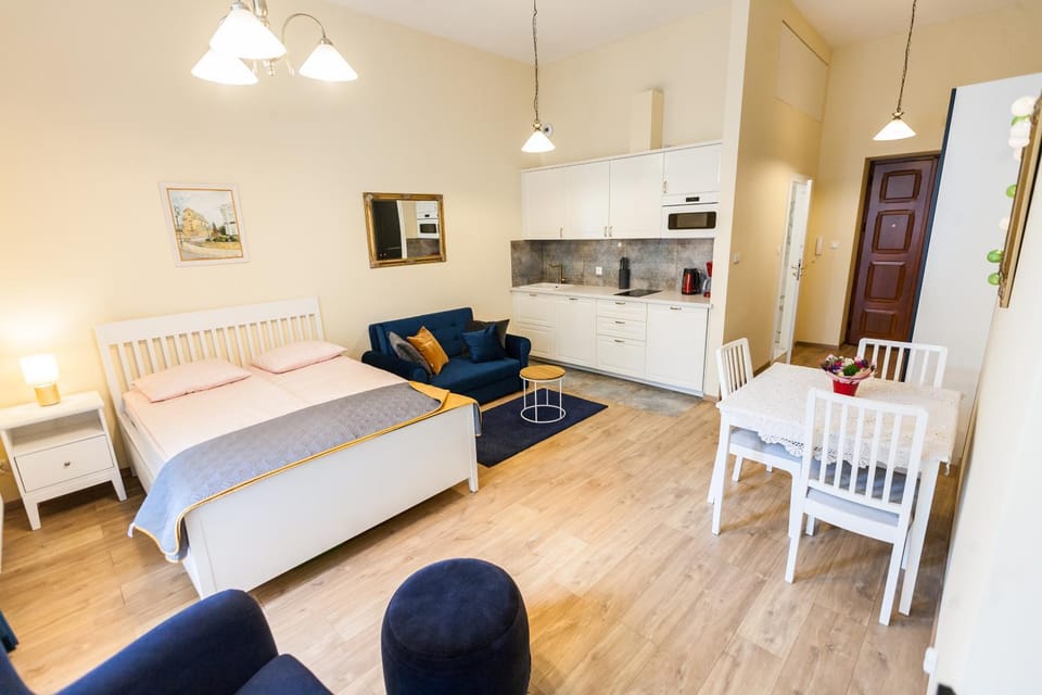Bed, Kitchen or kitchenette, Photo of the whole room, Seating area, stove