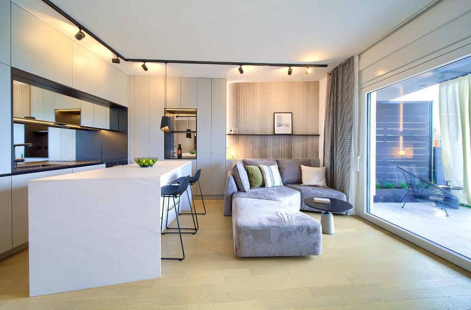 Living room, kitchen