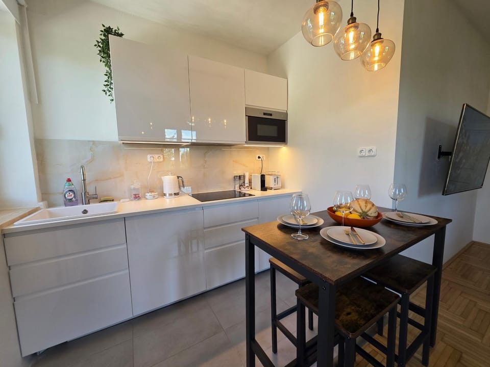 Coffee/tea facilities, Kitchen or kitchenette, Dining area, oven, stove, toaster