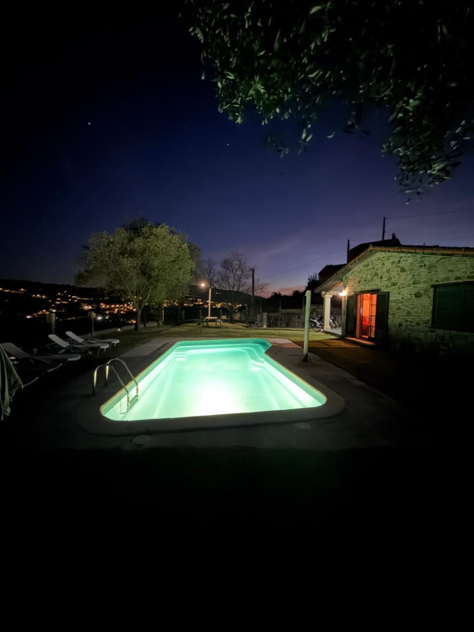 Night, Natural landscape, Pool view, Swimming pool, sunbed