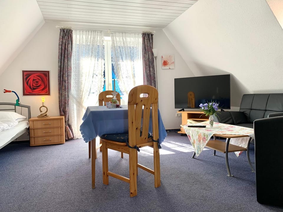 Bed, TV and multimedia, Living room, Photo of the whole room, Seating area, Bedroom