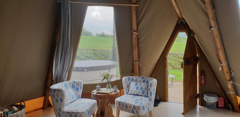 Scaldersitch Farm Boutique Glamping Tipi with private wood fired hot tub Luxury tent in Staffordshire Moorlands District