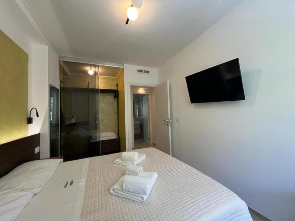 Bed, TV and multimedia, Photo of the whole room, Bedroom, towels, wardrobe, air conditioner