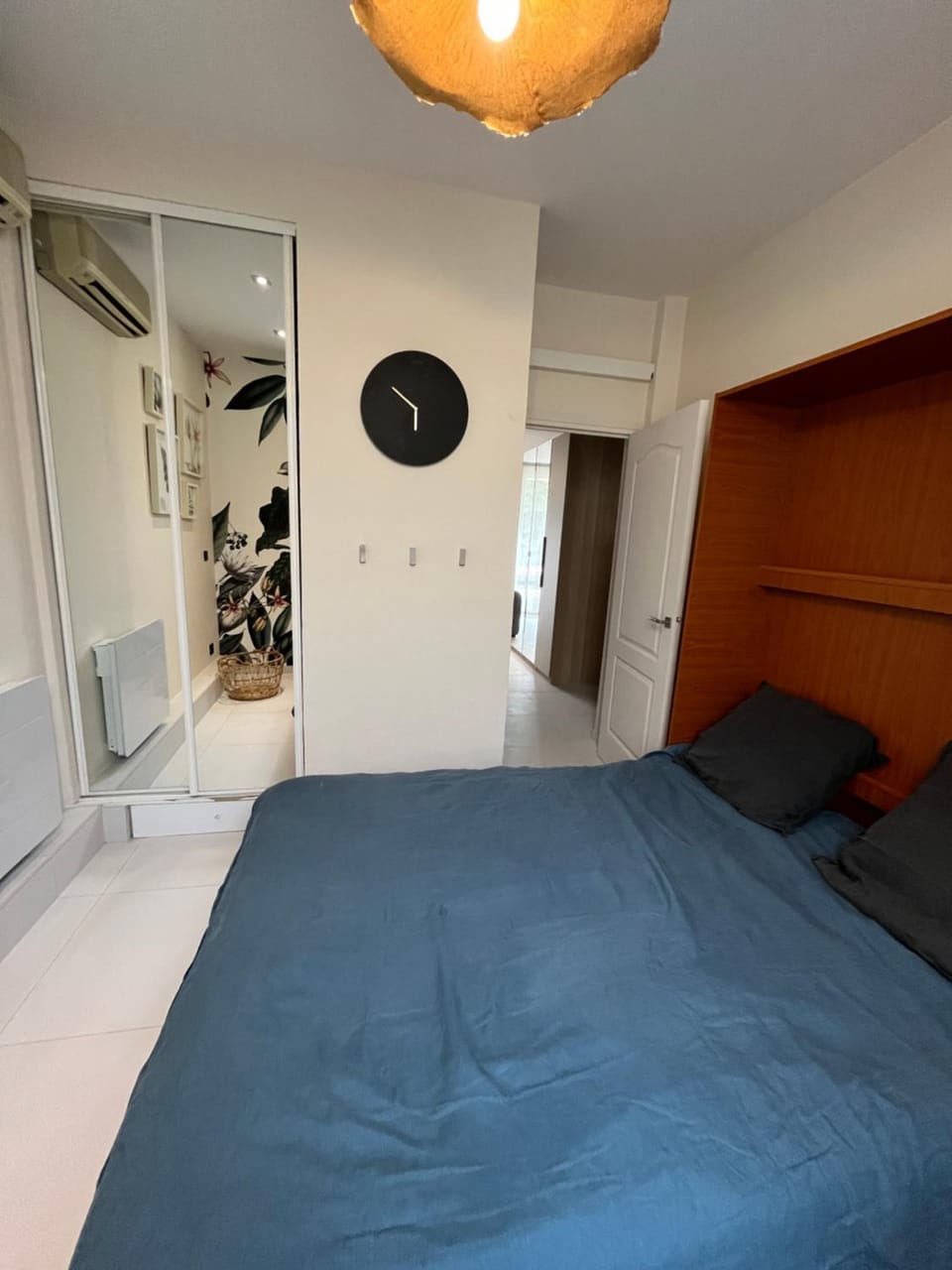 Bed, wardrobe