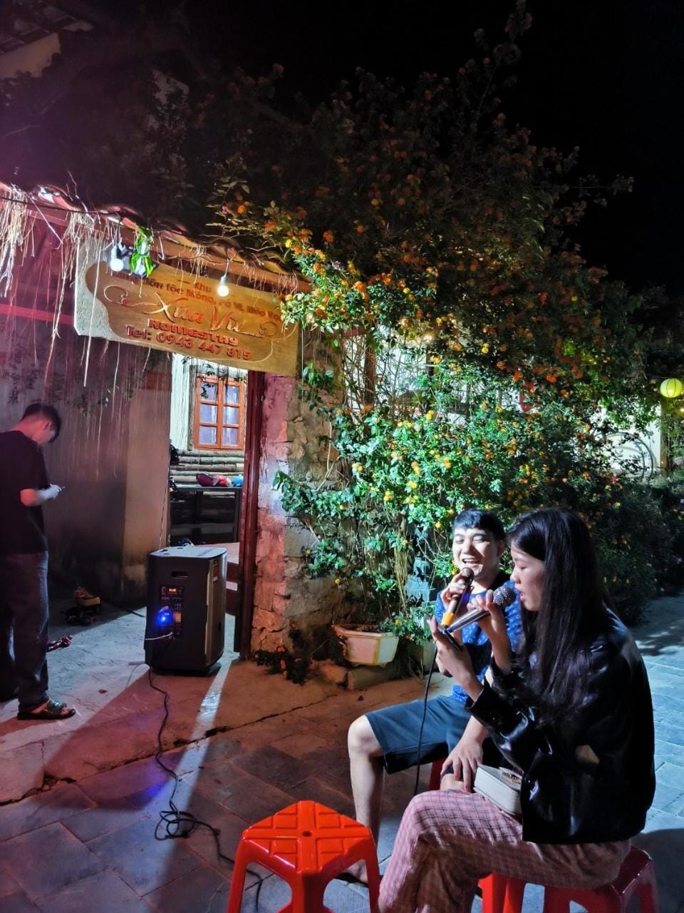 Evening entertainment, group of guests