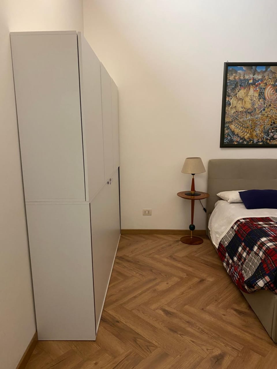 Bed, wardrobe