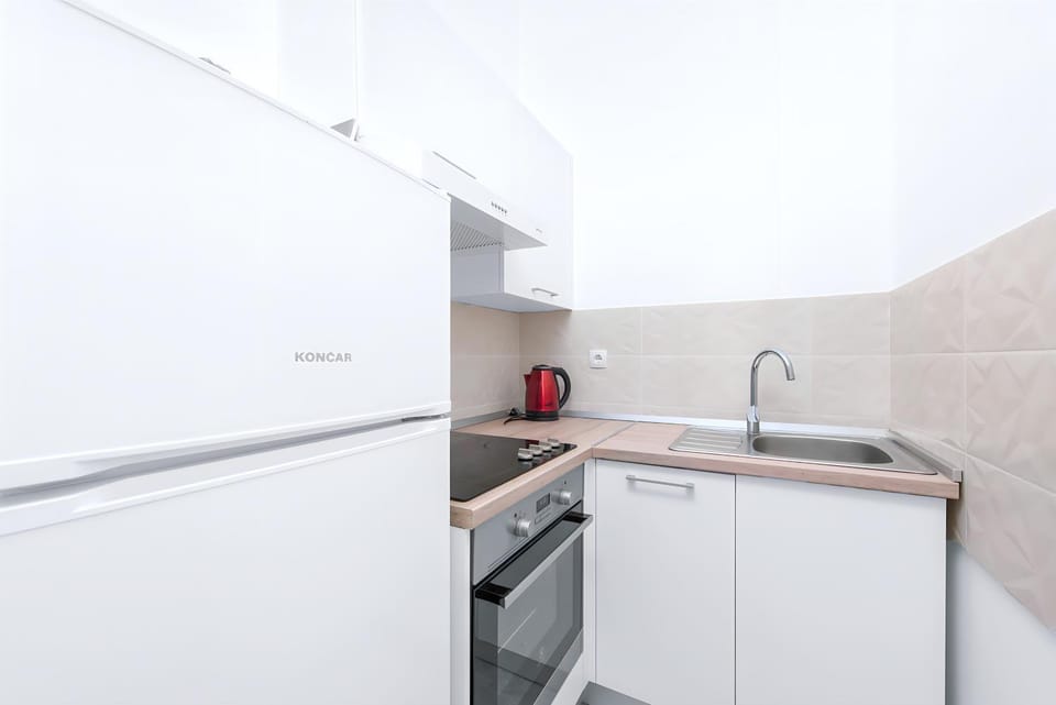 Kitchen or kitchenette, stove