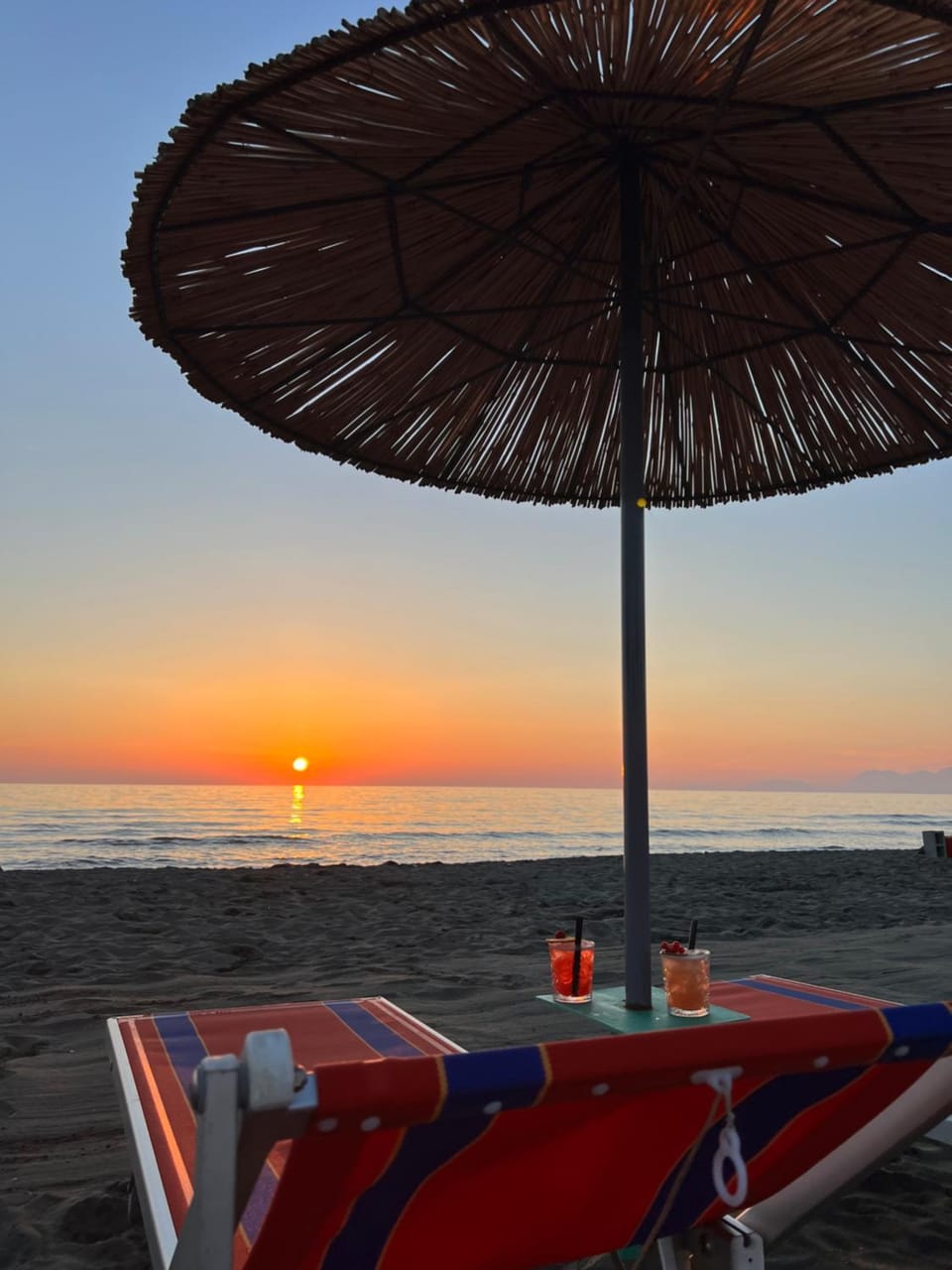 Beach, Sea view, Sunset, sunbed