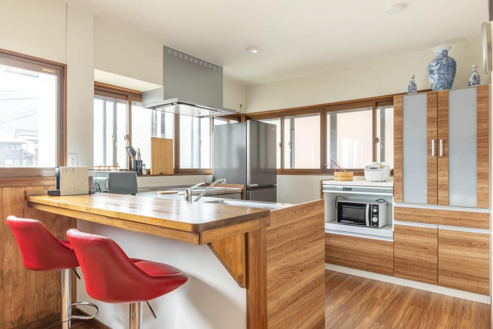 Kitchen or kitchenette, stove