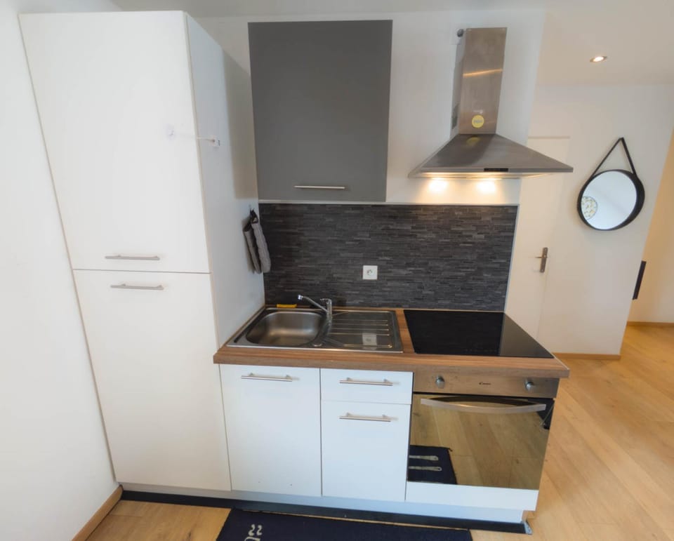 Kitchen or kitchenette, stove