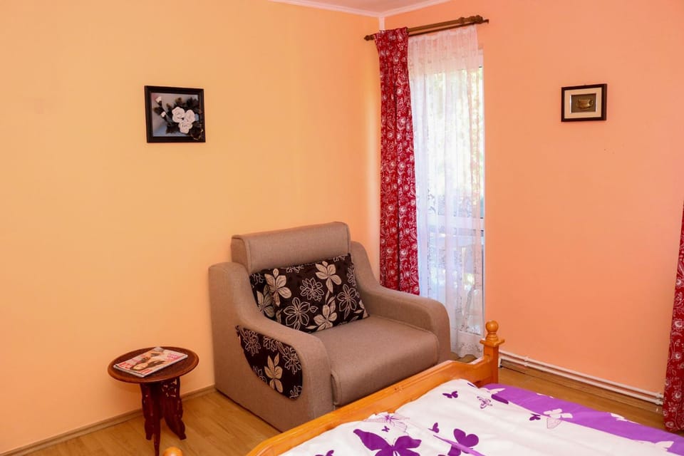 Bed, Seating area, Bedroom