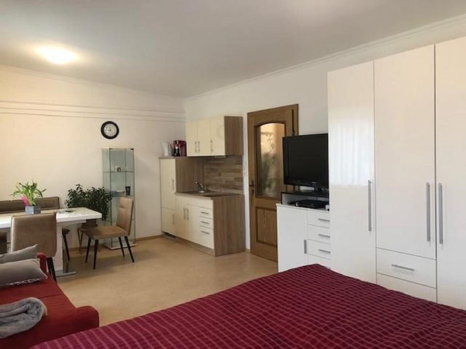 Bed, TV and multimedia, Kitchen or kitchenette, Living room, Photo of the whole room, Seating area, Dining area, wardrobe