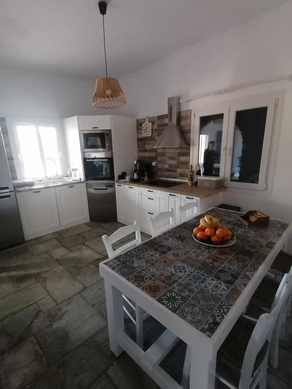 Dining area, dishwasher, oven, stove