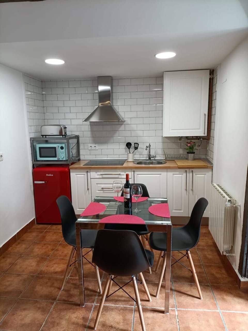 Kitchen or kitchenette, stove, toaster