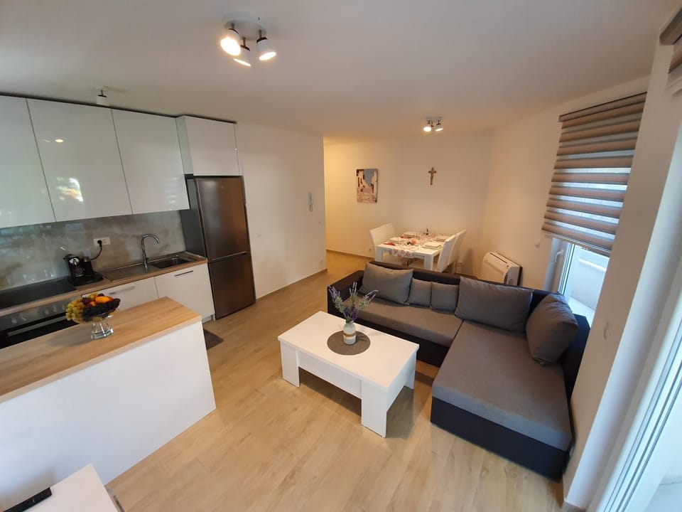 Kitchen or kitchenette, Living room, Seating area, Dining area