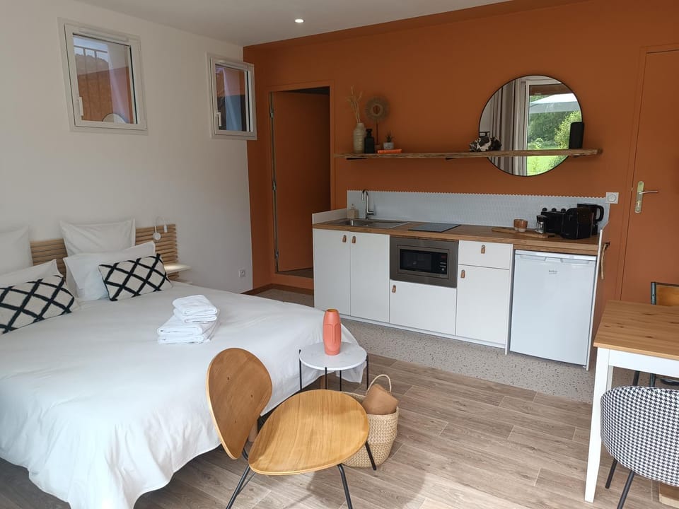 Bed, Kitchen or kitchenette, Photo of the whole room, Dining area, Bedroom, minibar, stove