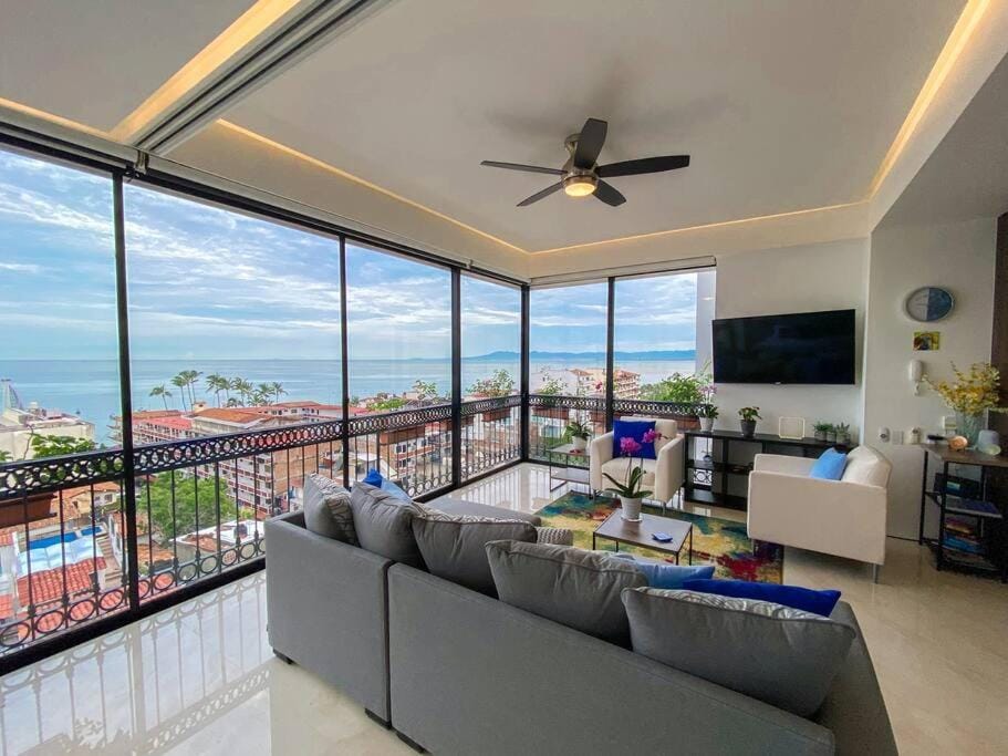 Living room, Seating area, Sea view