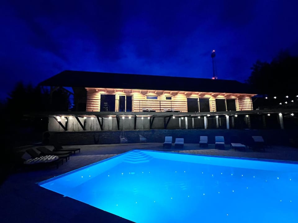 Night, Pool view, Swimming pool
