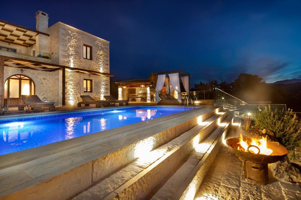 Property building, Night, Swimming pool