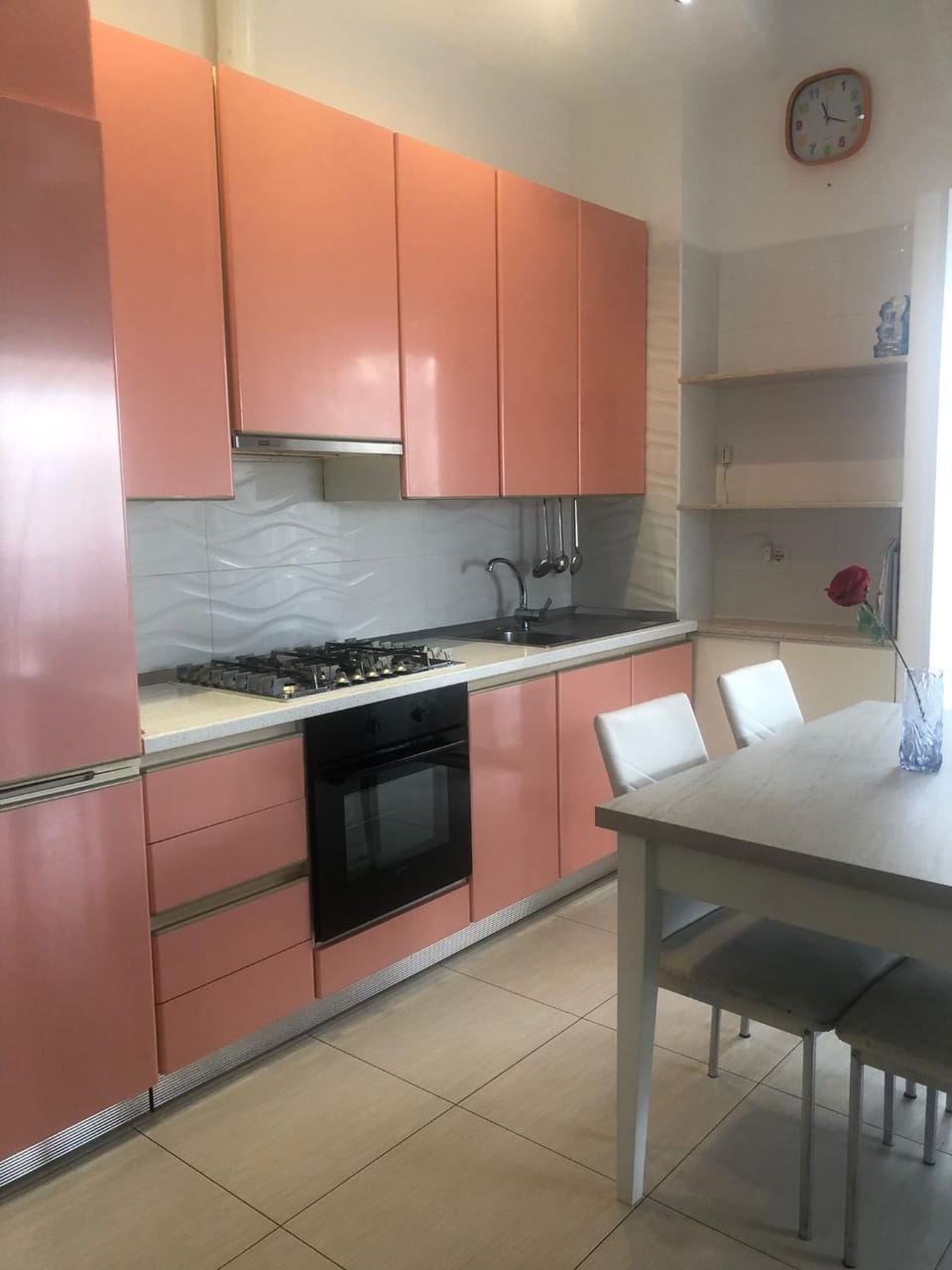 Kitchen or kitchenette, stove