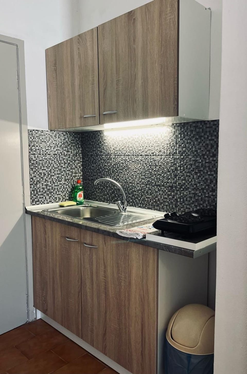 Kitchen or kitchenette, stove