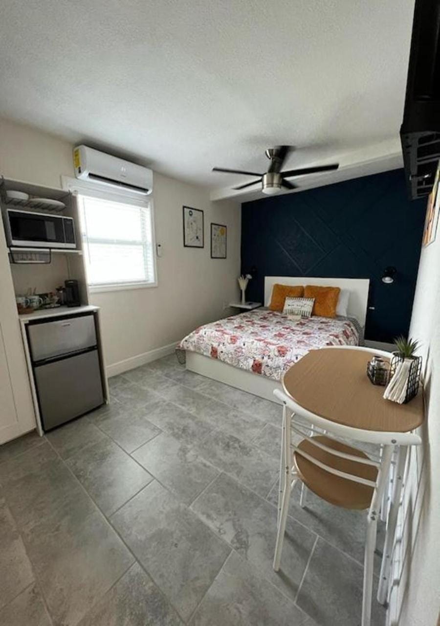 Bed, Coffee/tea facilities, Kitchen or kitchenette, Photo of the whole room, Decorative detail, Seating area, Dining area, Bedroom, Landmark view, Area and facilities, fireplace, minibar, air conditioner