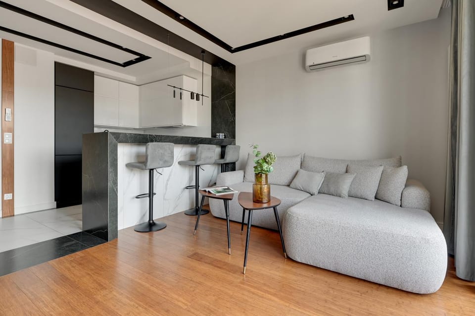 Kitchen or kitchenette, Living room, Seating area, air conditioner