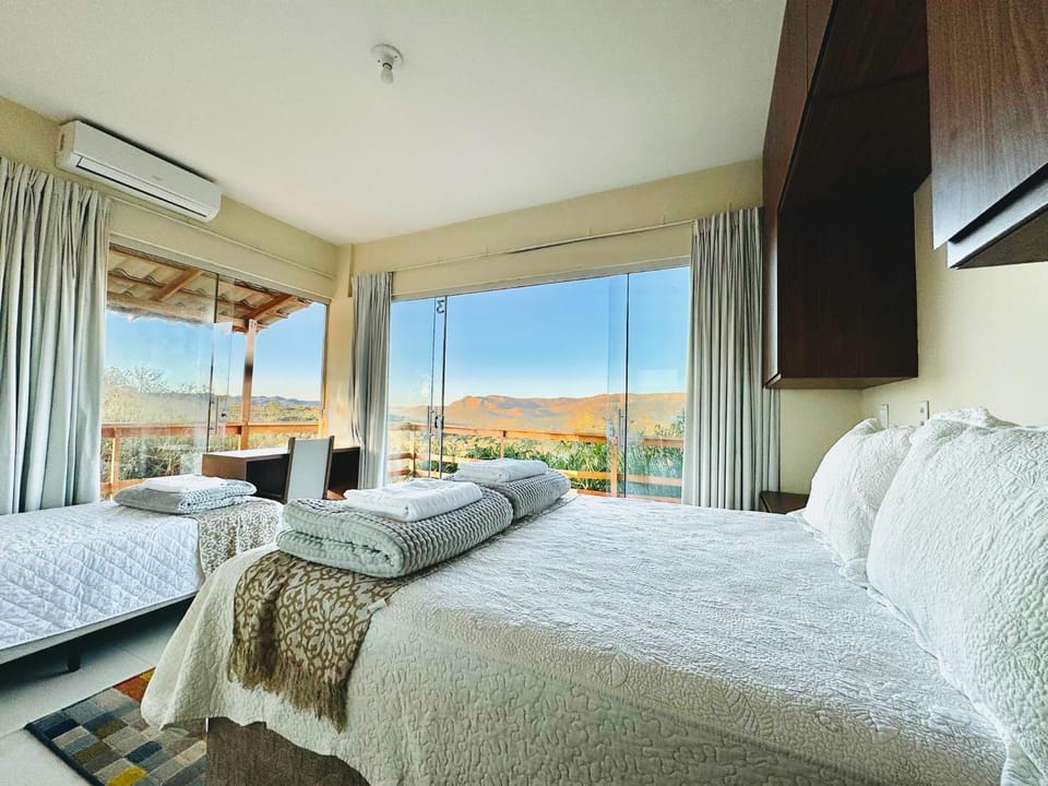 Natural landscape, View (from property/room), Bedroom, Mountain view