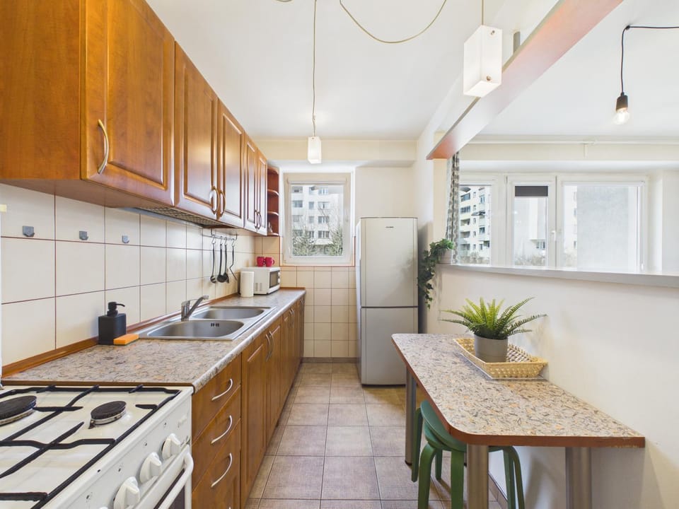 Kitchen or kitchenette, stove, kitchen