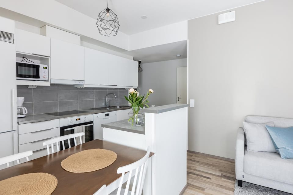 Kitchen or kitchenette, Living room, Seating area, Dining area