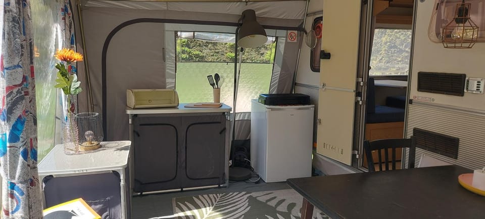 Ingerichte caravan met voortent op camping Westenenk Campground/ 
RV Resort in Drenthe (province)