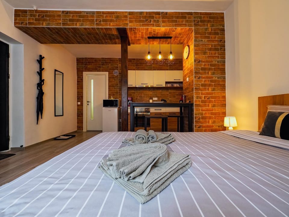 Bed, TV and multimedia, Kitchen or kitchenette, Photo of the whole room, Bedroom, towels, wardrobe
