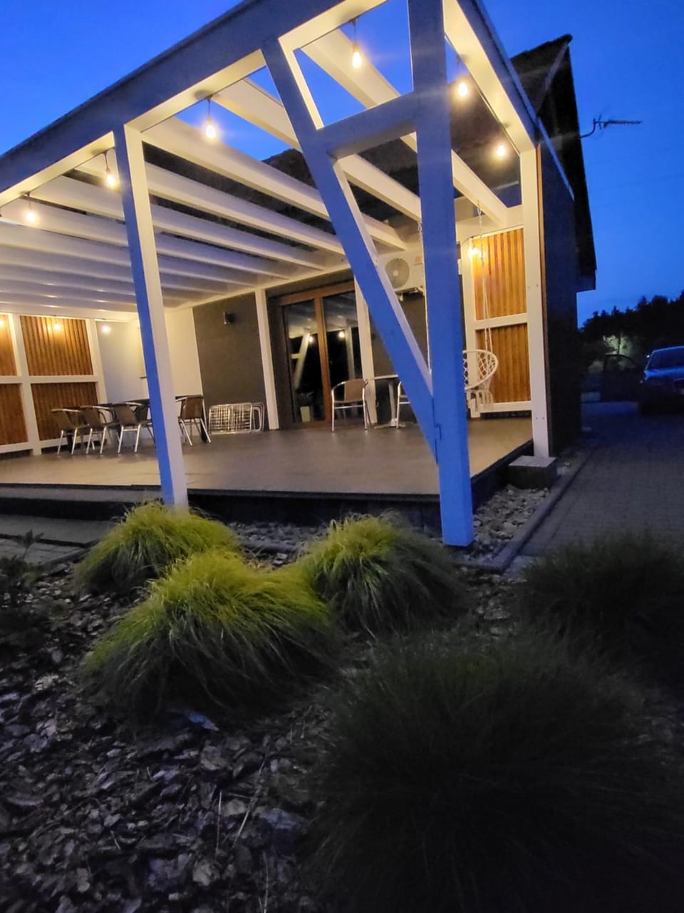 Property building, Patio, Night, Garden, Garden view