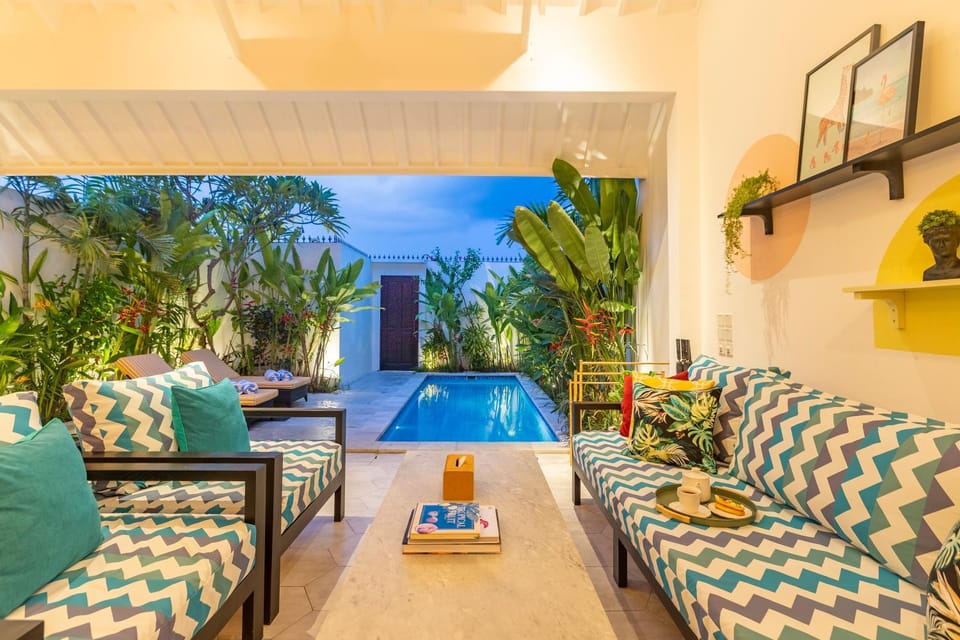 Living room, Garden view, Swimming pool