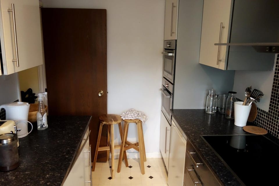 Kitchen or kitchenette, stove