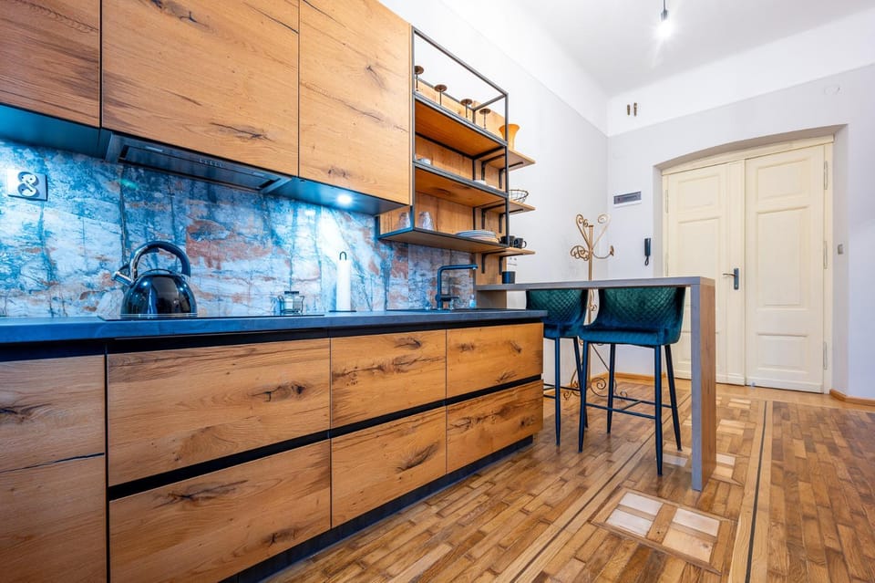 Kitchen or kitchenette, stove